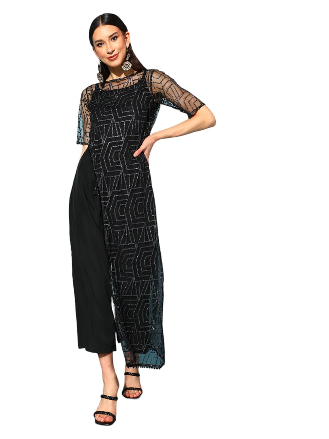 Ahalyaa Black Color Polyester Printed Jumpsuit