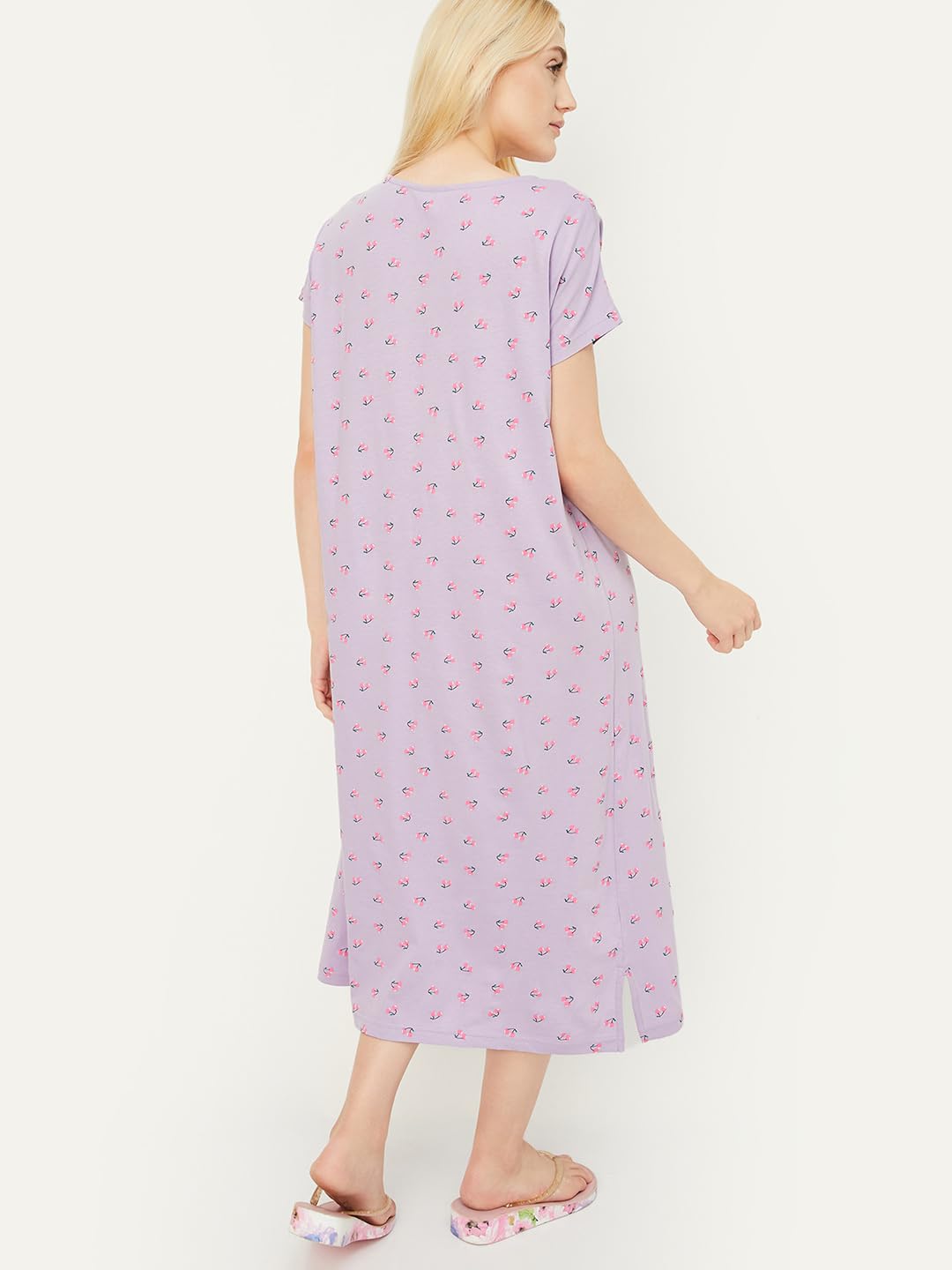 Max Women Cotton Maxi Casual Nightgown (SU24KG11_Lilac_L
