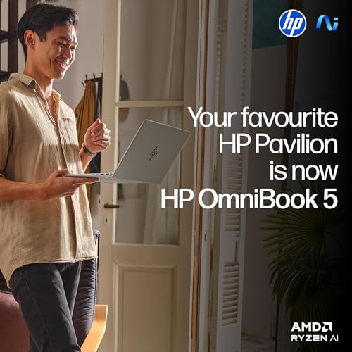 HP OmniBook 5 (Previously Pavilion) 50 Tops, AMD Ryzen AI 7 350 (16GB LPDDR5X, 512GB SSD) WUXGA 2K, Touch, 16''/40.6cm, Win11,Office24, Silver, 1.8kg, ag1048au, Next-Gen AI Copilot+ Laptop