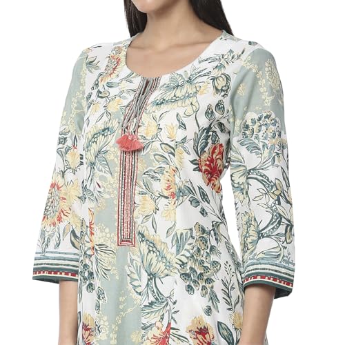 Biba Women Sage Green Pure Cotton Floral Kalidar Suit Set_46