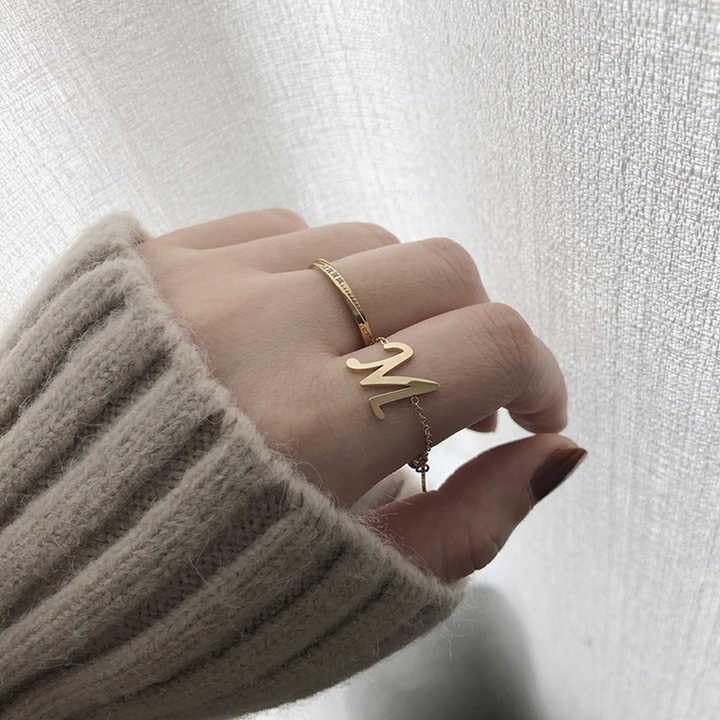PALMONAS Initial M Ring for Women (Adjustable Size) - Waterproof & Anti-Tarnish, Gift for Girls & Women