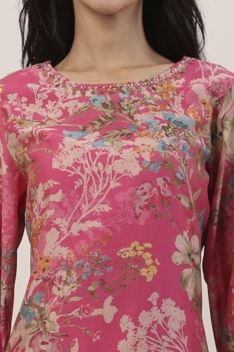 BIBA Women Pink Cotton Blend Straight Suit Set_32