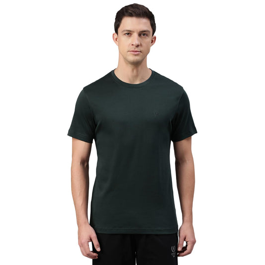 Van Heusen Men Athleisure Crew Neck T-Shirt - 100% Supima Cotton Interlock - Short Sleeves, Embroidered Logo_60039_Green Gable_M