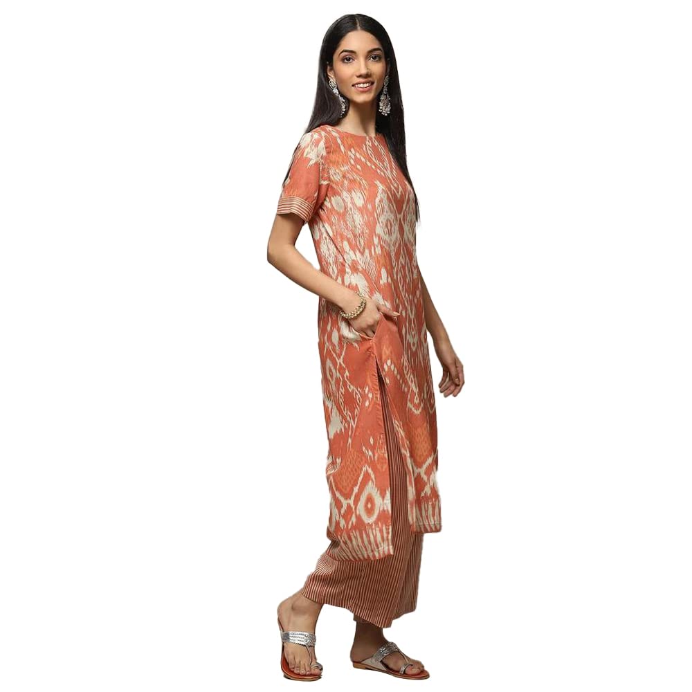 BIBA Women Rayon Printed Straight Kurta And Palazzo(2PC SET2007_ORANGE_XL)