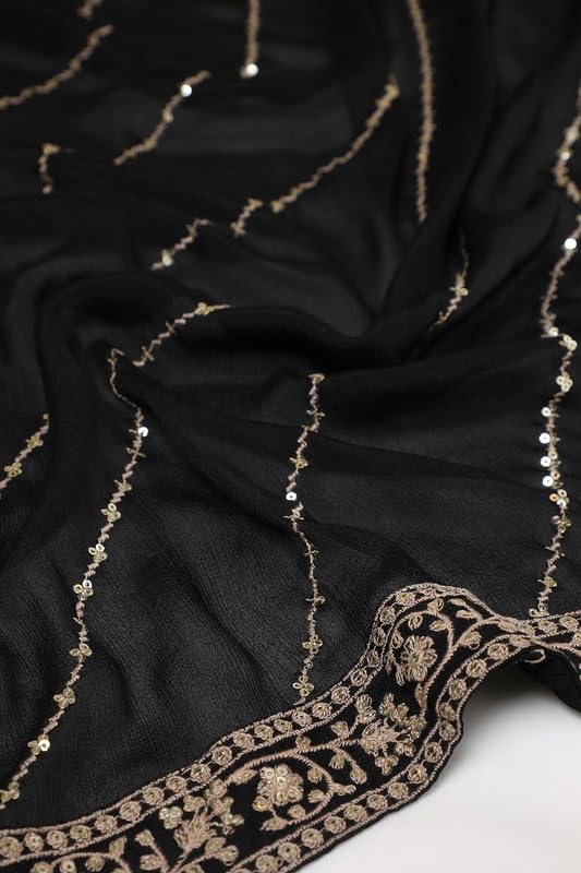Soch Womens Black Chinon Embroidered Anarkali Suit Set With Sequins
