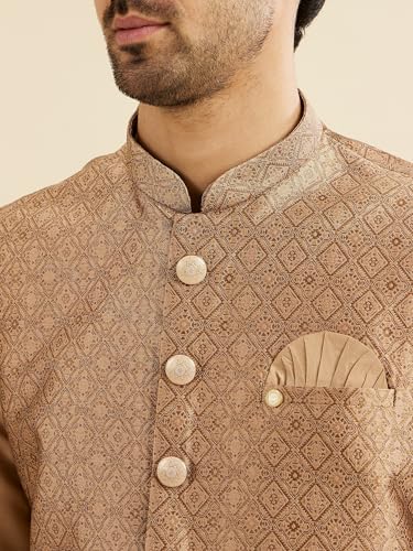 Manyavar Men's Brocade Regal Embroidered Kurta Jacket Set (Fawn,XXXL)