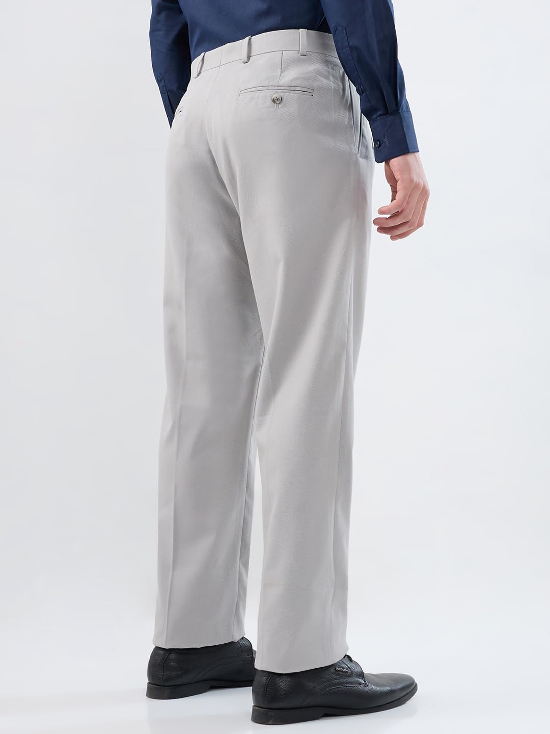 Park Avenue Men Comfort Fit Structure Pattern Poly Viscose Blend Double Pleat Formal Trouser Grey