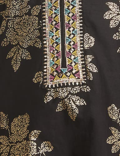 BIBA WOMEN PRINTED STRAIGHT SALWAR KURTA DUPATTA(SKDBANDHEJ 7509_BLACK_40)