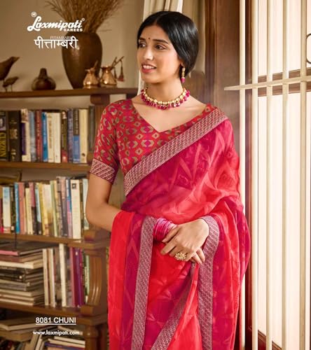 Laxmipati Pink Printed Brasso Saree for Women With Blouse Piece