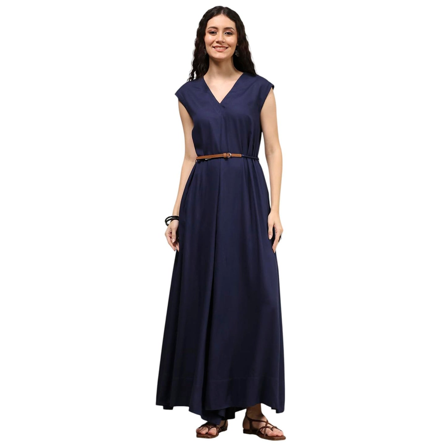 Biba Women's Rayon Asymmetric Floor Length Jumpsuit (RTRDMA31112AW25NVY_Navy Blue