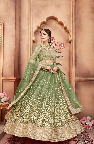 AG Clothing Women's Net Semi Stitched Lehenga Choli With Dupatta | Dori And Sequin Embroidery Pattern | Traditional, Wedding, Ethnic Wear Lehenga (AD-EUPHORIAO1-VOL4-3606-Green)