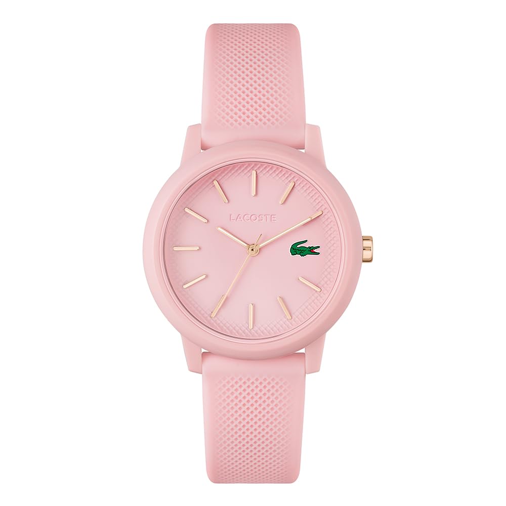 Lacoste 12.12 Ladies Qtz Basic Pink Round Dial Women's Watch|Pink Silicone Material|Multi Color Band - 2001213