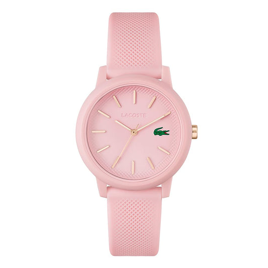 Lacoste 12.12 Ladies Qtz Basic Pink Round Dial Women's Watch|Pink Silicone Material|Multi Color Band - 2001213
