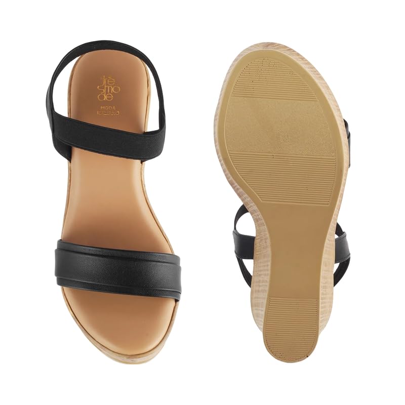 tresmode Pagiri Women’s Black Wedge Sandals | Vegan Leather | TPR Sole in Size 2 UK / 35 EU