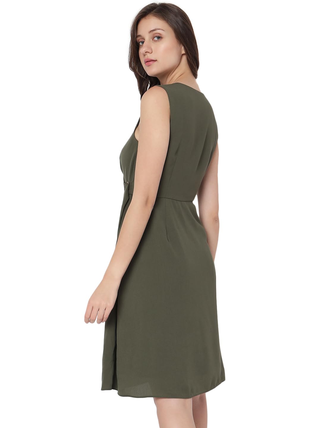 Vero Moda Women's Polyester A-Line Knee-Length Dress (10299655-Pale Olive Green_Pale M)