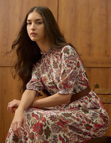 U.S. POLO ASSN. Women's Viscose A-Line Midi Dress (UWAW25DRS191 Multicolor