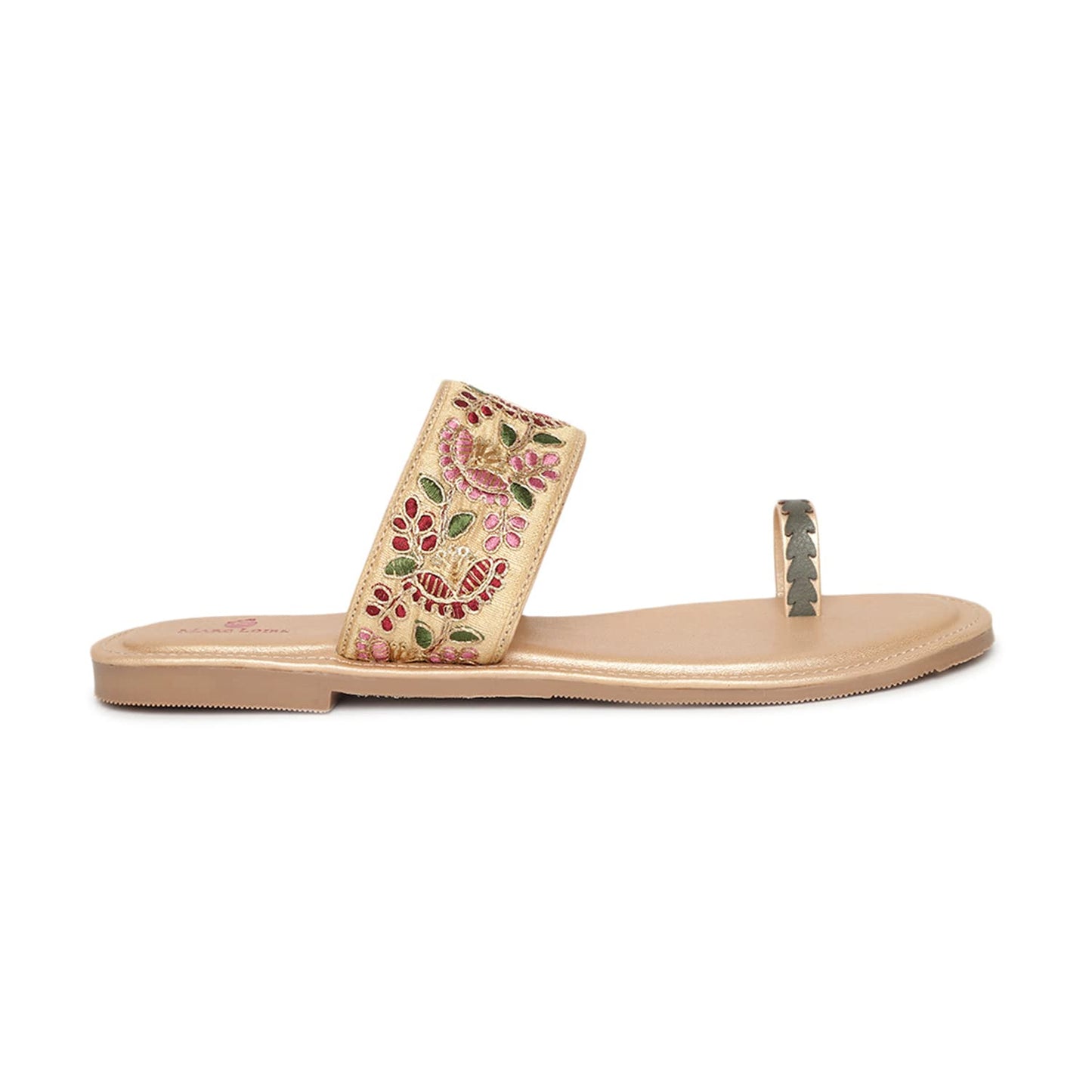 Marc Loire Women's Golden Embroidered Slip On Ethnic Flats Chappals, 8 UK