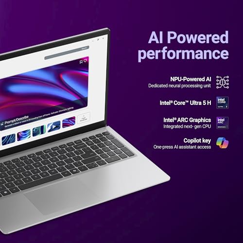 Dell 15 AI Powered Laptop, Intel Core Ultra 5 225H, 16GB DDR5 RAM, 512GB SSD, 15.6" FHD Anti-Glare Display, Intel Arc Graphics, Dedicated Copilot Key, Backlit Keyboard, Silver, Win11 Home + MSO H&S'24