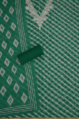 Soch Womens Teal Tissue Shimmer Checkered Unstitch Dress Material With Zari