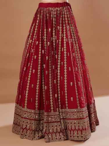 Zeel Clothing Women's Zari With Sequins Embroidered Work Organza Designer Lehenga Choli with Dupatta (7069-Red-Womens-Lehenga-Choli-Latest; Free Size) (Red)
