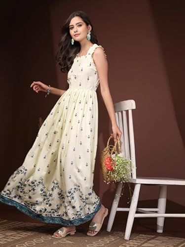 Daevish Women Floral Printed Fit and Flare Maxi Dress | Women Maxi Dress Blue