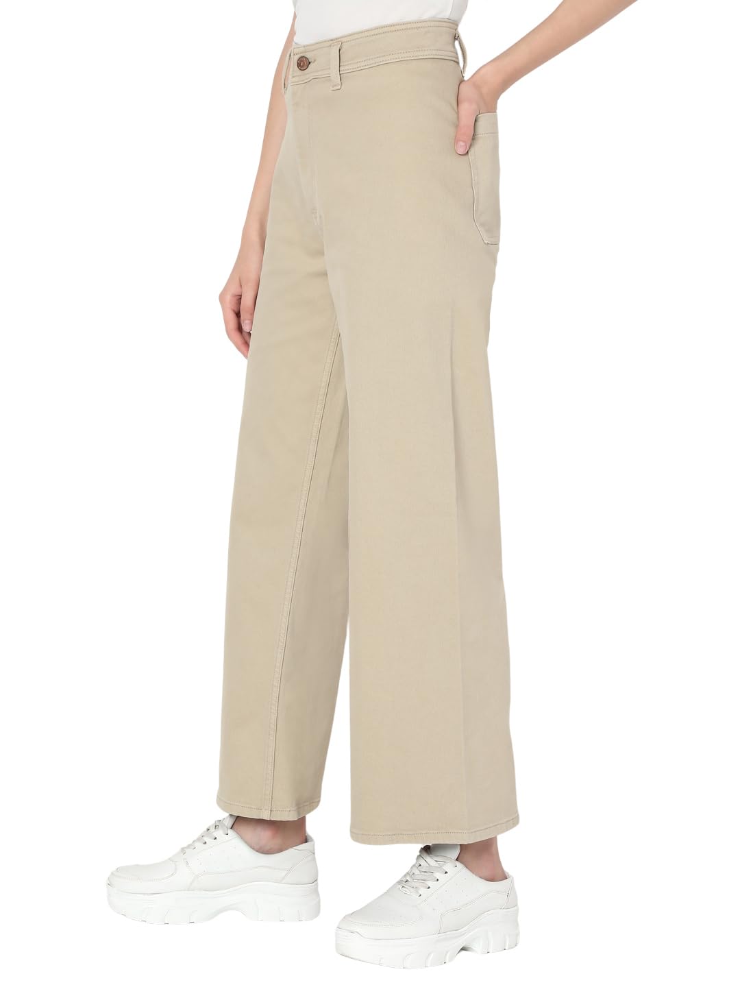 VERO MODA Womens Wide Leg High Rise Jeans Beige
