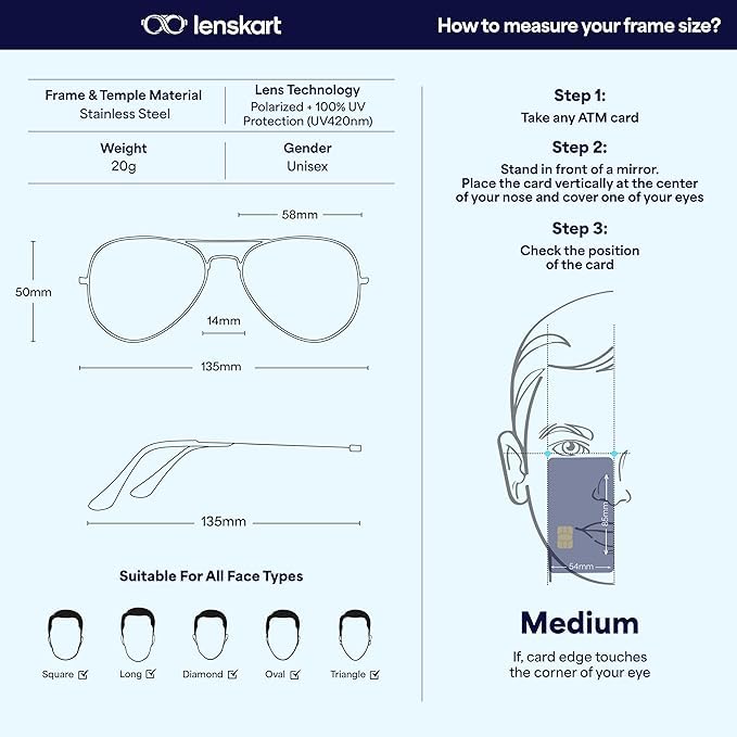 VINCENT CHASE EYEWEAR By Lenskart | Full Rim Aviator | Polarized & 100% UV Protected Sunglasses | Men & Women | Medium | VC 5158/P Black Frame, Lens Gradient Blue- Pack of 1