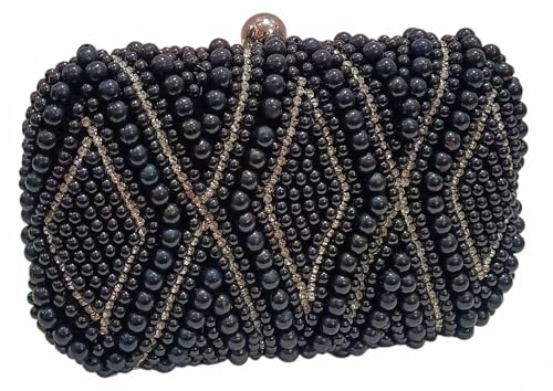 Amerie Fashions Women's Embroidered Beaded Clutch Purse for Party Wedding (Black)