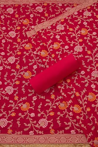 Soch Womens Fuchsia Georgette Zari Woven Unstitched Dress Material With Zari