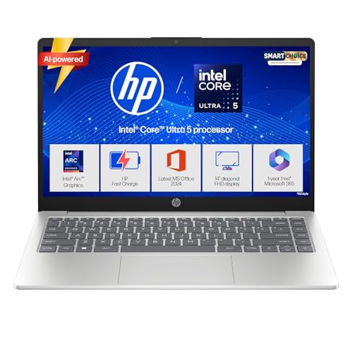 HP 14 Smartchoice, Intel Core Ultra 5 125H 12 TOPS, 24GB DDR5 (Upgradeable) 1TB SSD, Anti-Glare, FHD, 14''/35.6cm,Win11, M365*Office24, Silver, 1.4kg, ep1180tu, FHD Camera w/Shutter, Backlit AI Laptop