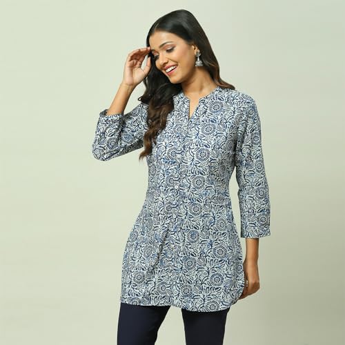 Rangriti Women's Regular Fit Blouse (RMMINDIETO18337SS23INDG_Blue