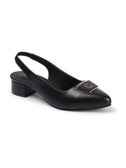 Carlton London Women Black Stylish Backstrap sandal for Casual Wear, Party and Formal use with Block Heels (40)