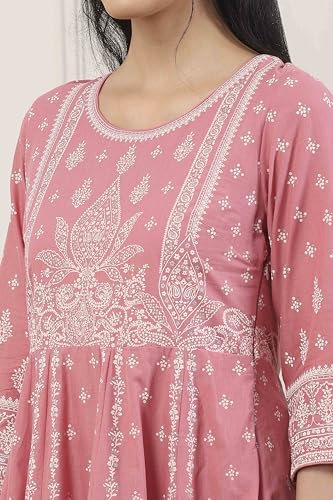 Biba Women Pink Cotton Anarkali Suit Set_36
