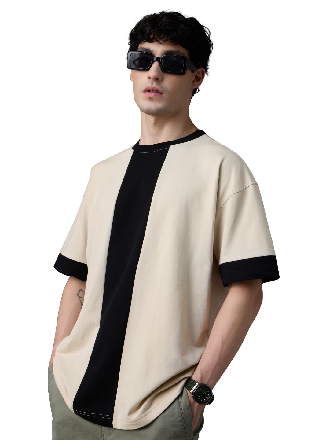 The Souled Store Ben 10: Omnitrix Men and Boys Short Sleeves Round Neck White Applique Patch Cotton Oversized T-Shirts