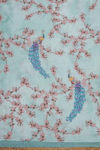 Soch Womens Turquoise Blue Linen Botanical Print Unstitch Dress Material With Sequins