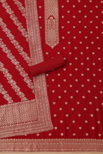 Soch Womens Maroon Russian Silk Zari Woven Unstitch Dress Material With Zari Woven