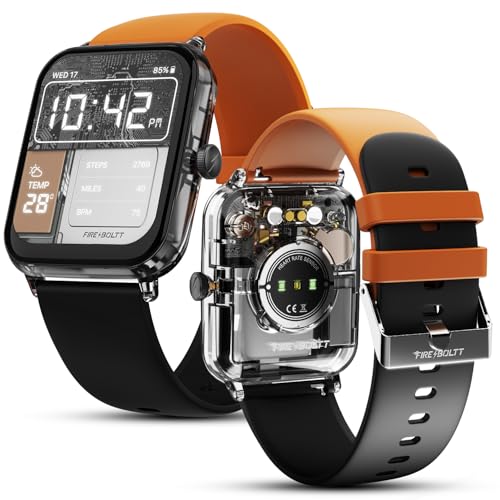 Fire-Boltt Ninja Phantom Smart Watch 1.83” Display, Transparent Clear Body Design, Bluetooth Calling, 120+ Sports Modes, Voice Assistant, AI Outfit Watch Face Smartwatch for Men & Women Blaze Orange