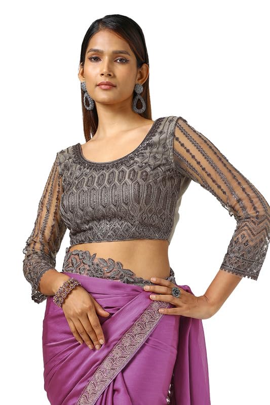 Soch Womens Purple Chiffon Embroidered Saree With Sequins