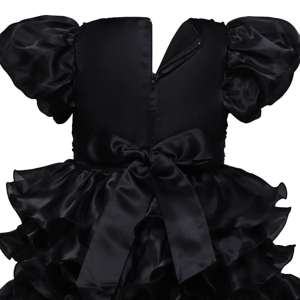 Hopscotch Girls Polyester and Viscose Puff Sleeve Sequin Embellished Party Dress in Black Color For Ages 4-5 Years (SRS-4068982)