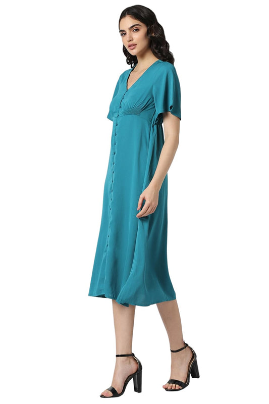 Van Heusen Women's Polyester Asymmetrical Calf Length Dress (VWDRFRGFQ86407_Blue