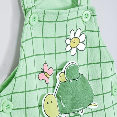 Hopscotch Girls Full Sleeves Green 2-Pc Turtle Applique Cotton Dungaree Set For Ages (9-12 Months)