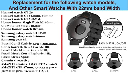 Zitel® Band Compatible with Garmin Forerunner 265, 255, 255 Music, Vivoactive 4 45mm, Venu 245 mm, Venu 3 45mm - 22mm Wide Quick Release Watch Band (Black)