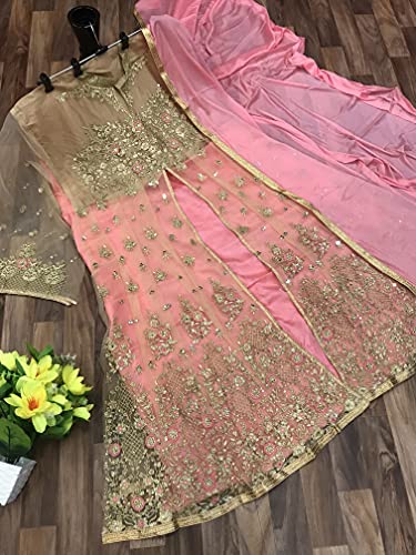 RUDRAPRAYAG Women's Net and Santoon Anarkali Floor Length Gown (5407; Gajjari; Free Size) Pink