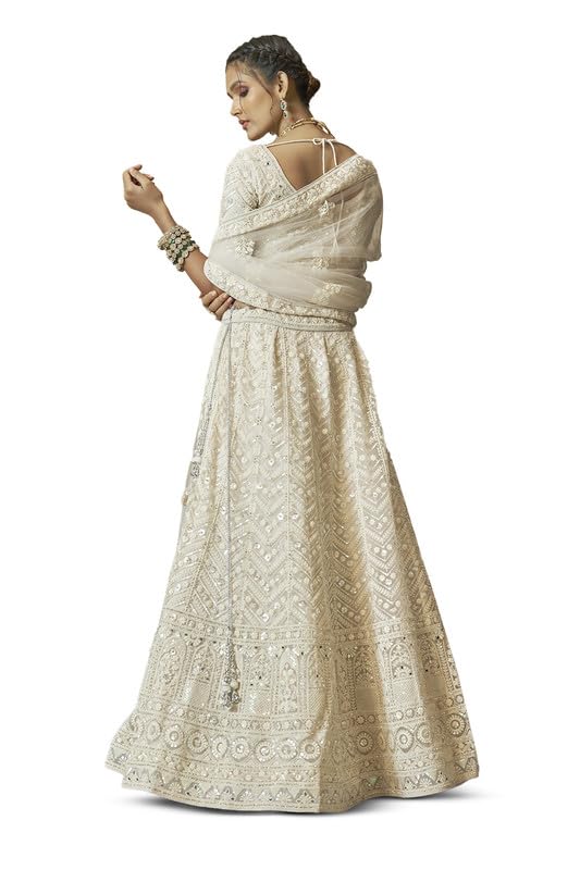 Soch Womens Cream Net Embroidered and Sequin Embellished Unstitched Lehenga Set