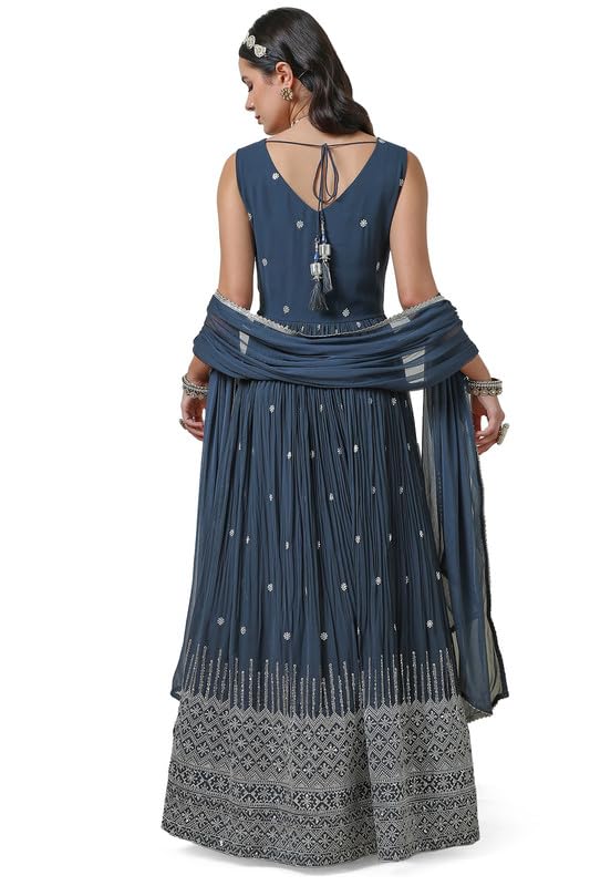 Soch Womens Grey Georgette V Neck Gown with Sequins
