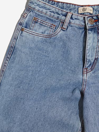The Souled Store Denim: Stellar Blue Women and Girls Buttoned Cotton Baggy Fit Jeans