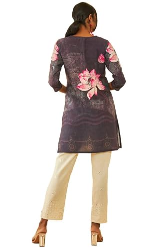 Soch Womens Purple Muslin Blend Floral Printed Kurta with Embellishment