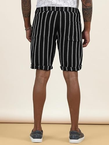 BEEVEE Men's Black Regular Fit Striped Shorts