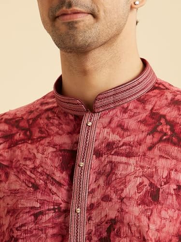 Manyavar Men's Spandex Self-Textured Kurta Set (Maroon,XL)