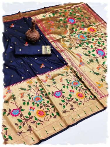 Pandadi Saree Women's Paithani Silk Saree With Blouse Piece